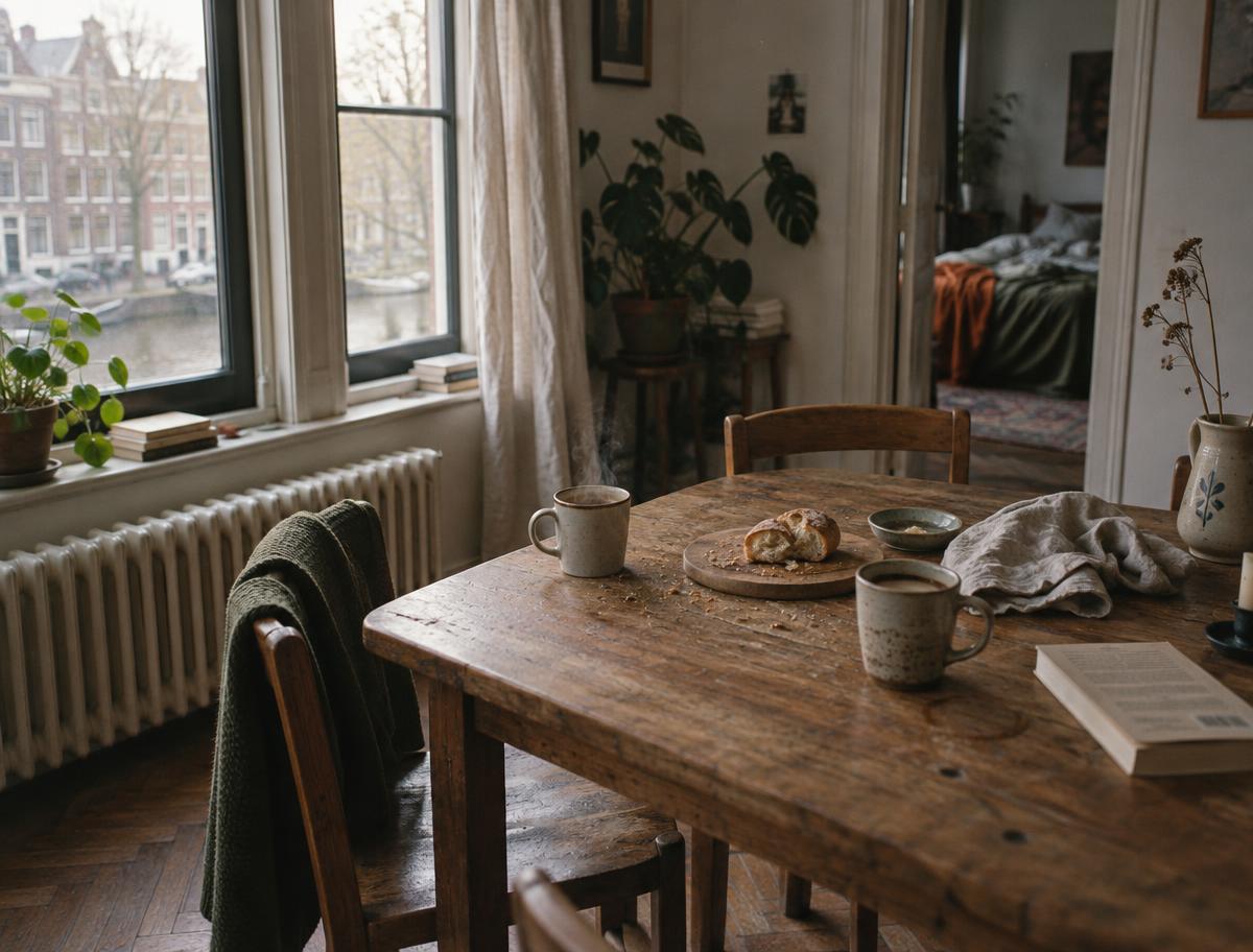 Koffie op de tafel in de ochtend